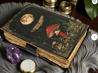Carnet de notes vintage en cuir NEW ERA avec motif champignon, lune et papillon, reliure cousue, 120 feuilles de papier, idéal comme cadeau