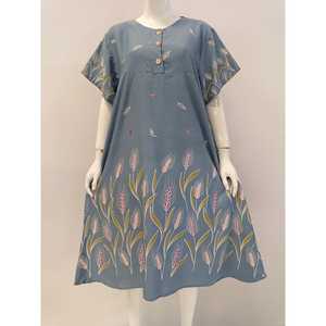 เดรสแฟชั่นทรงเอไลน์สำหรับผู้หญิงเดรสลำลองพิมพ์ลายดอกไม้คอกลมผ้าตาข่ายแขนสั้นยาวถึงเข่าสำหรับฤดูร้อนทำจากเรยอน - Product Image 1