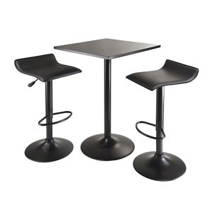 Set da tavolo Obsidian in 3 pezzi: tavolo quadrato a altezza bancone con 2 sedie da bar nere con meccanismo airlift - Product Image 1