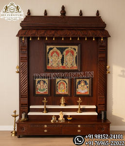 Traditional Solid Wood Big Temple Home Decor with Peacock Carving and Storage Handmade Durable Puja Mandir for Home For Sale USA - Product Image 3