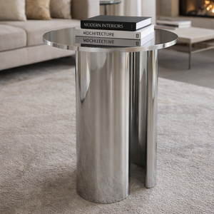 Mesa de Centro Minimalista de Metal en Plata Brillante con Estructura Cilíndrica sin Juntas para una Decoración Sofisticada de la Sala de Estar - Product Image 1