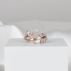 1.40ct Marquise Pear Lab Grown Diamond Leaf <b>Ring</b> 14K Yellow Gold Open <b>Adjustable</b> Vine Band Elegant <b>Ring</b> for Women Gift Jewelry - Product Image 1