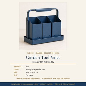 Organizador de Herramientas de Jardín de Metal con Asa, Organizador de Herramientas de Hierro, Bolsa de Jardín Azul con Tres Bolsillos y Bandeja de Drenaje - Product Image 2