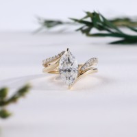 Bague de fiançailles vintage en or avec diamant taille marquise, bande pavée ondulée unique, ensembles de bagues de mariage, bijoux fins, cadeau