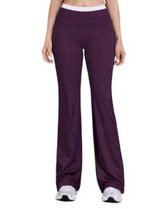 Conjunto Deportivo Personalizado para Mujer, Color Morado Ciruela y Blanco en Contraste, Sujetador Deportivo y Pantalones Acampanados, Cintura Alta, Elástico, para Yoga, Fitness, Gimnasio, Venta al Por Mayor OEM - Product Image 6