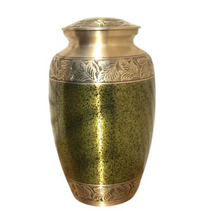 High Quality Solid Brass Cremation Urn For Adult Human Ashes Deep Blue Enamel With Hand Engraved Floral Bands Funeral <b>Memorial</b> - Product Image 2