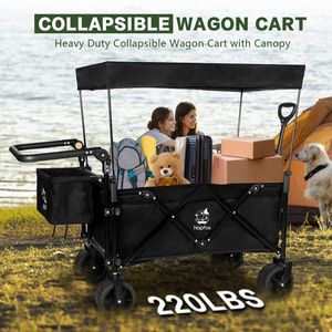 Heavy Duty All-Terrain Foldable <b>Camping</b> Cart with Removable <b>Canopy</b> and Brake Collapsible Wagon Cart with Wheels - Product Image 2