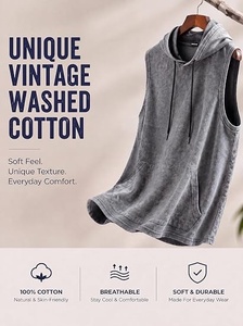 Débardeur sans manches à capuche pour homme, couleur unie, jersey polyester/coton 180g, tricoté, séchage rapide, toutes saisons, vêtements décontractés - Product Image 3