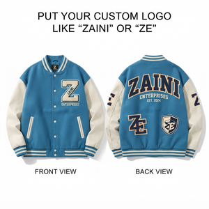 <b>Men</b> Varsity <b>Jacket</b> 400 GSM Premium Cotton Polyester Fleece Sky Blue <b>White</b> Contrast Sleeves Chenille Embroidery Custom Logo - Product Image 1
