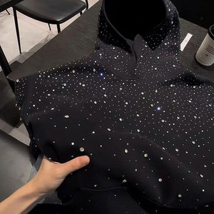 Ensemble de survêtement en molleton de coton avec strass, logo personnalisé, sweat à capuche zippé, pantalon baggy, ensemble de survêtement délavé à l'acide, tenue de sport complète - Product Image 3