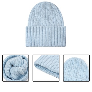 SPARKWELL INDUSTRY Unisex Knitted <b>Beanie</b> Hat Solid Color Light <b>Blue</b> 100% Acrylic Winter Warm Casual Adult 48-50cm Handmade Style - Product Image 2