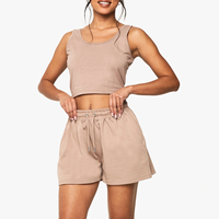 Ensemble débardeur court et short longueur genou en jersey uni Pickleballcore pour femme, respirant, séchage rapide, 100 % coton, taille élastique