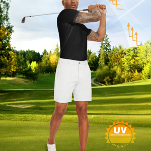Shorts de golf décontractés respirants sur mesure pour hommes avec taille élastique, longueur genou, en tissu tricoté, coupe classique, extensibles - Product Image 6