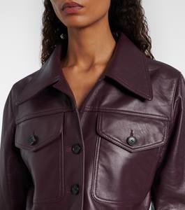 Chaqueta Corta de Piel de Oveja Color Borgoña para Mujer, Estilo Trucker, con Botones, Cuello Mao, Forro de Algodón, para Invierno - Product Image 3