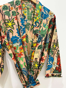 Kimono Floral Estampado para Mujer, Bata Larga de Manga Larga, Ropa de Dormir Informal, 100% Algodón, Kimono para Verano - Product Image 4
