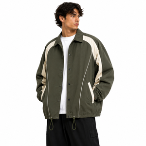 Distressed Nylon <b>Coach</b> Jacket Retro Skate Style Oversized Fit Snap Button Streetwear Windbreaker Low MOQ Custom Printing Service - Product Image 2