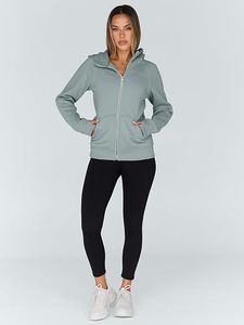 Sudadera con Capucha y Cierre Completo para Mujer, Corte Regular, Color Sólido, Tejido de Algodón y Fibra de Bambú, Ropa de Otoño - Product Image 4
