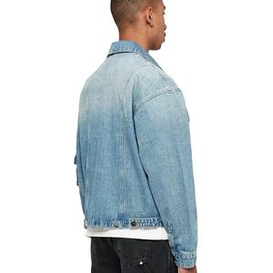 Veste en jean bleu délavé avec logo personnalisé, vêtement extérieur en denim décontracté pour homme, polyvalence mondiale - Product Image 3