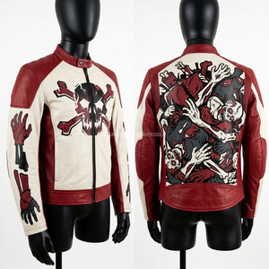 Blouson de moto en cuir pour homme Graveyard Riser, gris et noir, effet vieilli, style motard, avec motifs pierre tombale et squelette, personnalisé, streetwear - Product Image 3