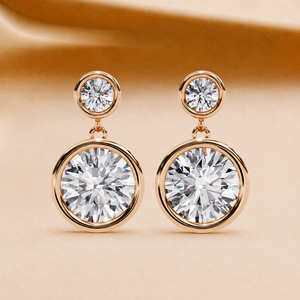 Pendientes Colgantes de Moissanita con Bisel de Moda para Mujer, Corte Redondo, Chapados en Oro Rosa, Joyería para Regalo de Boda - Product Image 2