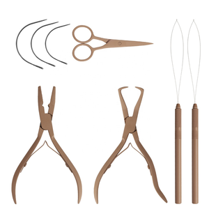 Kit d'outils pour extensions de cheveux nouées à la main avec pince à boucle, crochet et aiguilles pour un usage professionnel - Product Image 3