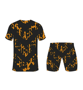 Custom sublimated <b>soccer</b> uniform set for men with black and orange abstract pattern print jersey and matching shorts - Product Image 6