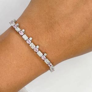 Handmade 925 <b>Silver</b> VVS MOissanite Radiant & Pink Diamond <b>Bracelet</b> - Product Image 1