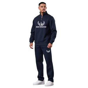 Mens <b>Navy</b> Blue Quarter Zip Tracksuit Casual Sportswear Pullover and Jogger Set Winter Activewear Gym Training Daily Wear Outfit - Product Image 1
