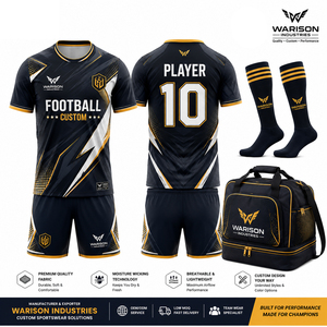 Elite Black Gold Football Jersey Set Custom Soccer Team Uniform With Matching Socks And Sports Bag Football Training Kit - Product Image 1