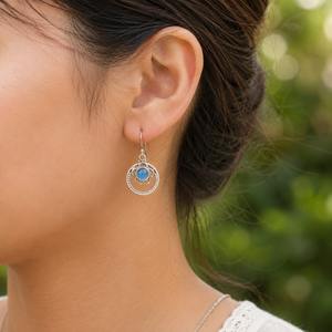 Pendientes colgantes de calcedonia azul natural con forma de loto, plata de ley 925, hechos a mano, estilo bohemio, con gemas, para mujer, joyería para madres. - Product Image 2
