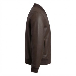 <b>Brown</b> Genuine <b>Leather</b> Bomber <b>Jacket</b> <b>Men</b> Regular Fit Zip Up Flight <b>Jacket</b> for Autumn Winter Casual Wear - Product Image 2