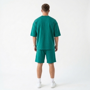 Wholesale Summer Casual Men's 2-Piece <b>T</b>-<b>Shirt</b> Shorts Set Solid Color Polyester/Cotton Breathable Comfortable Crew Neck - Product Image 5