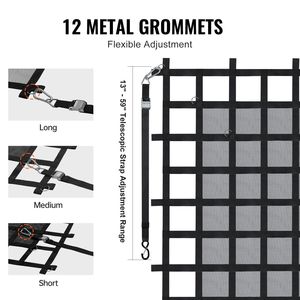 Rete di Carico Resistente 183 cm x 145 cm per Cassone del Camion, 4 Cinghie Regolabili, Moschettoni, Ganci a S, Accessori per il Controllo del Carico Resistenti all'Usura - Product Image 3