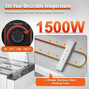 Scaldavivande Commerciale Elettrico a 9 Vasche 1500W, Tavolo Riscaldante a Vapore in Acciaio Inossidabile con Capacità 9 x 5QT, Attrezzatura per Mantenimento Calore Buffet - Product Image 3