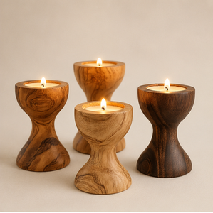 Handcrafted Rustic Wooden <b>Tea</b> Light Candle Holder Set Modern Hourglass Solid Wood Candlestick <b>Stand</b> For Farmhouse Home Decor - Product Image 3
