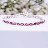 Bracelet jonc tennis vintage de luxe pour femme en argent sterling 925 plaqué or 18 carats avec saphir rose naturel, pierre de naissance de septembre, certifié IGI