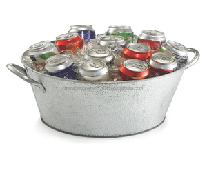 Pequeña bañera redonda de acero inoxidable, cubo de hielo para bebidas en relieve galvanizado con asas para fiestas en casa, refrigeradores de bebidas hechos de Metal - Product Image 1