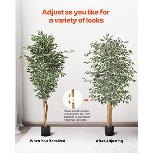 Albero di Ficus Artificiale 6 Piedi in Vaso Nero, Pianta Finta con Tronco in Legno Naturale e Foglie Verdi Realistiche, Decorazione Natalizia da Interno - Product Image 6