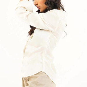 Chemise élégante à manches longues en pure soie de mûrier pour femme, couleur unie, boutonnée, idéale pour le bureau, chemisier formel de travail, hauts de travail pour femmes - Product Image 2