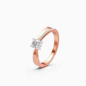 Anillo solitario de diamante cultivado en laboratorio, diseño redondo, 0.21 quilates, en oro amarillo, blanco y rosa de 9 quilates. - Product Image 1