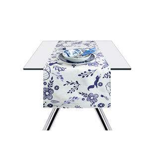 Chemin de table Excelsa Suomi en coton 140x45 cm blanc bleu à motif floral - Product Image 3