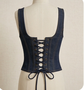 Denim <b>Patchwork</b> Corset Dress Zip Front Sleeveless Casual Dress for Streetwear Boutique - Product Image 5