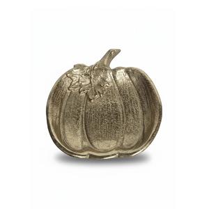 Plateau décoratif en aluminium finition laiton doré en forme de citrouille, idéal pour servir des fruits secs et des bonbons lors de Diwali - Product Image 1