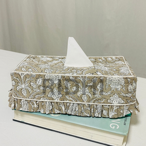 Ridhi <b>Floral</b> Warm Stone Brown Cotton Tissue <b>Box</b> Cover Ruffle Hand Block Print Decorative Napkin Holder Reusable Hotel Home Decor - Product Image 2