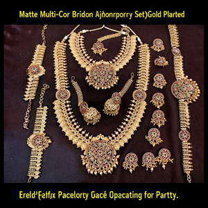Matte Multi-Color Pearl <b>Bridal</b> <b>Jewelry</b> <b>Set</b>-Gold Plated Designer Earrings and Bracelet for Party - Product Image 2