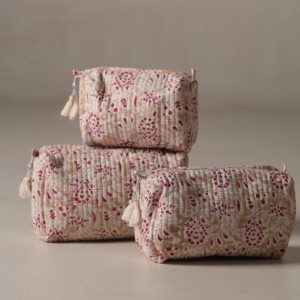 Wholesale Assorted Bags Hand Block Printed Quilted Cotton Cosmetic Bags (Set of 3) - Product Image 2