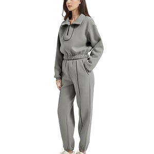 Ensemble de survêtement gris oversize en polaire avec sweat-shirt à quart de zip et pantalon unisexe, décontracté, respirant, couleur unie, pour l'automne - Product Image 5