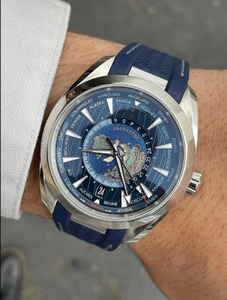 Aqua Terra <b>Blue</b> Japanese Quartz 43mm <b>Mens</b> <b>Watch</b> with Pointer Dial Stainless Steel Case and Rubber Band - Product Image 1