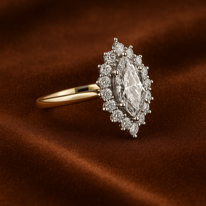 Bague de fiançailles avec halo de diamants de laboratoire taille marquise |   Bague en or massif 14 carats certifiée IGI avec diamants, vente en gros, fournisseur de bijoux sur mesure - Product Image 4