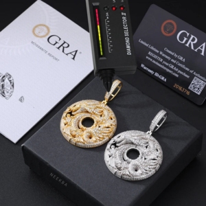 925 <strong>Silver</strong> Moissanite Dragon &amp; <strong>Phoenix</strong> Medallion Pendant, Moissanite Dragon Pendant, Moissanite <strong>Phoenix</strong> Medallion Pendant - Product Image 5